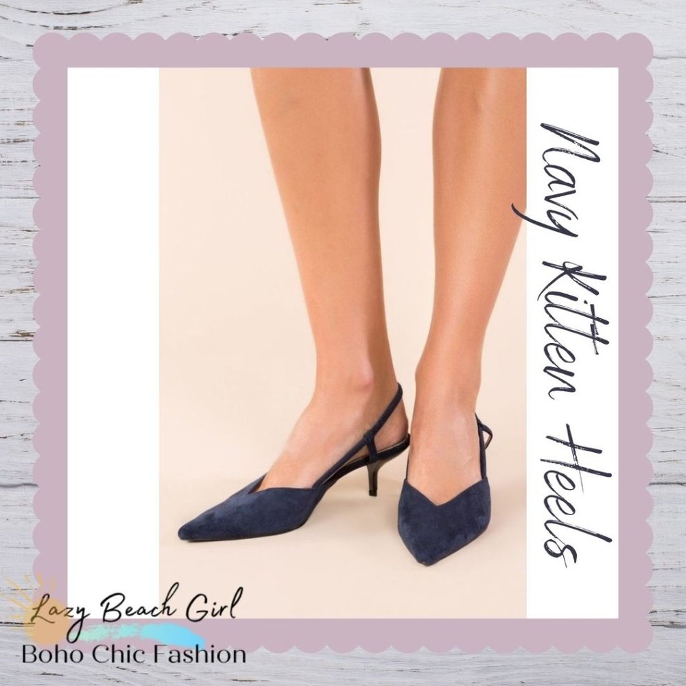 Beautiful Kitten Heel Shoes (Navy)